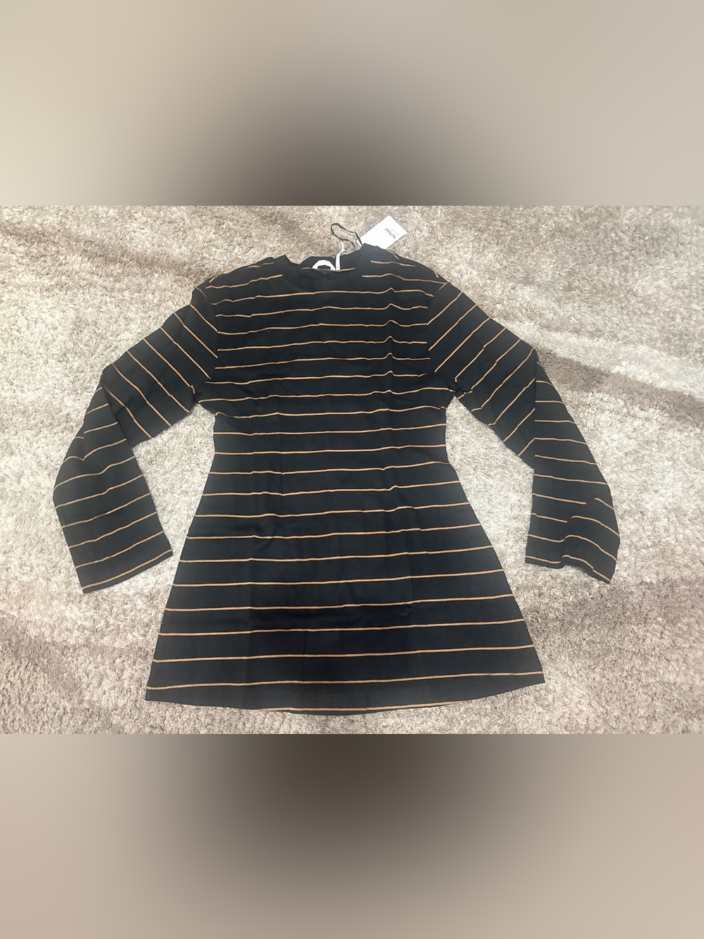 Arrange Monki cinched waist long sleeve mini T-shirt dress in black stripe